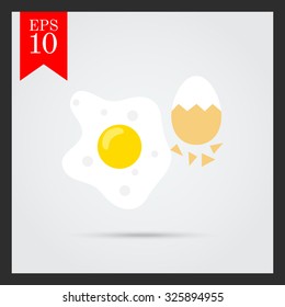 Icon of fried egg and boiled egg with half-peeled eggshell