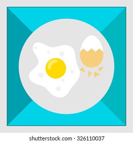 Icon of fried egg and boiled egg with half-peeled eggshell