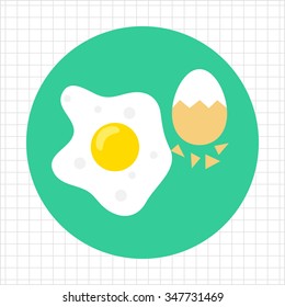 Icon of fried egg and boiled egg with half-peeled eggshell