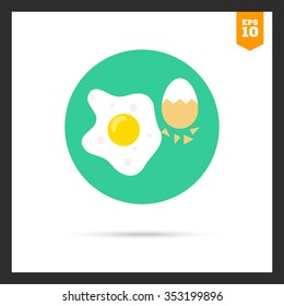 Icon of fried egg and boiled egg with half-peeled eggshell