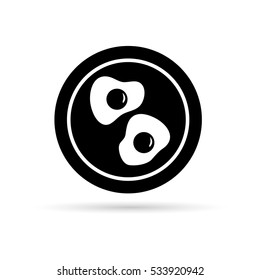 Icon fried eggs on a plate with black on a white background