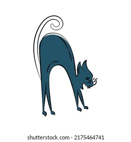 Icon of a frightened cat. Cat with a long swirling tail. Vector illustration.