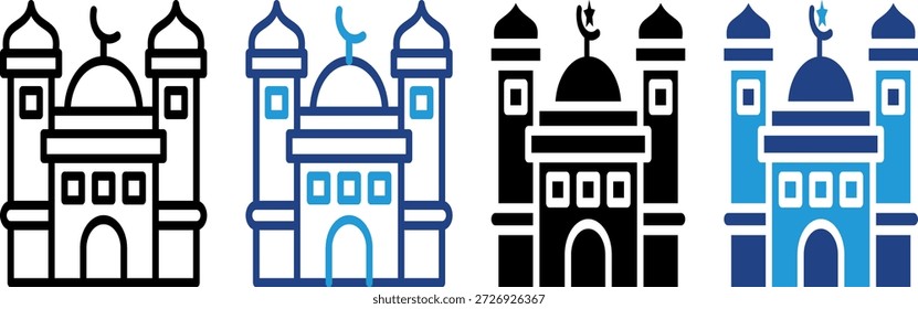 El icono de la parte delantera de la mezquita, que tiene una magnífica estructura distintiva del edificio, se puede utilizar como un elemento en las tarjetas de felicitación del Ramadán.