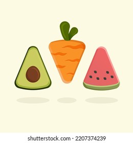 Icon Fruit of avocado, carrot, watermelon, fruit vegetable vector.