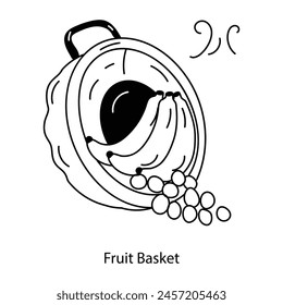 An icon of fruit basket in doodle style 