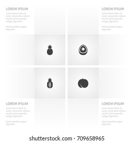 Icon Fruit Set Of Almond, Ananas, Evergreen And Other Vector Objects. Also Includes Pine, Amygdalaceous, Peach Elements.