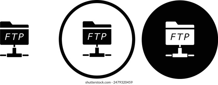 icon FTP black outline for web site design 
and mobile dark mode apps 
Vector illustration on a white background