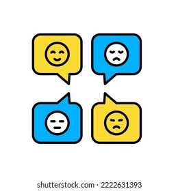 icon full color emoji, emoticon, customer experience, feedback review, comment, bubble chat, text, communication, chatting. editable color stroke and fill. outline and filled colorful icon style.