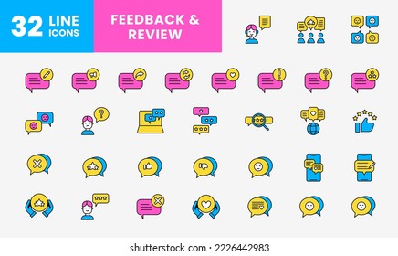 icon full color feedback review, comment, bubble chat, text, communication, chatting. editable color stroke and fill. outline and filled colorful icon style.