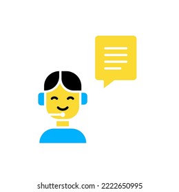 icon full color rating help, support, customer service, customer, bubble chat, question, communication, person. editable color stroke and fill. filled colorful icon style.