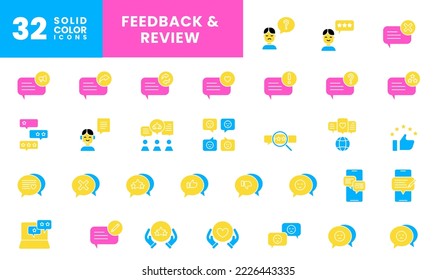 icon full color rating, star feedback review, comment, bubble chat, text, communication, chatting, customer experience. editable color stroke and fill. outline and filled colorful icon style.