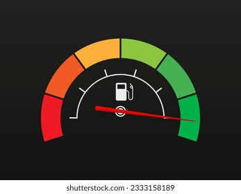 Icon full fuel pressure gauge. Сolor scale. Car gauge for measuring fuel consumption and control gas tank fullness. Performance measurement. Isolated on white background. Vector illustration