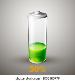 icon fully charged battery. Charging process. Battery charge status. Different states of charged. Isolated on grey background. Business Infographics Discharged illustration.