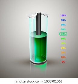 icon fully charged battery. Charging process. Battery charge status. Different states of charged. Isolated on grey background. Business Infographics Discharged illustration.