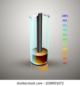 icon fully charged battery. Charging process. Battery charge status. Different states of charged. Isolated on grey background. Business Infographics Discharged illustration.
