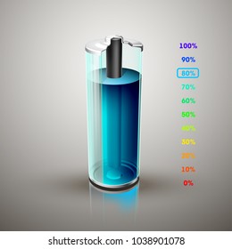 icon fully charged battery. Charging process. Battery charge status. Different states of charged. Isolated on grey background. Business Infographics Discharged illustration.