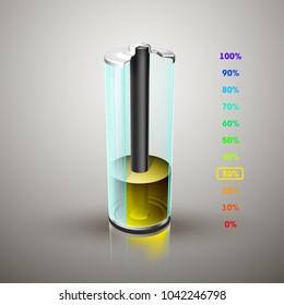icon fully charged battery. Charging process. Battery charge status. Different states of charged. Isolated on grey background. Business Infographics Discharged illustration.