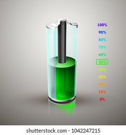 icon fully charged battery. Charging process. Battery charge status. Different states of charged. Isolated on grey background. Business Infographics Discharged illustration.