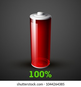 icon fully charged battery. Charging process. Battery charge status. Different states of charged. Isolated on grey background. Business Infographics Discharged illustration.