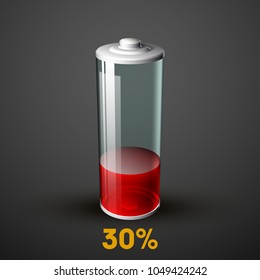 icon fully charged battery. Charging process. Battery charge status. Different states of charged. Isolated on grey background. Business Infographics Discharged illustration.