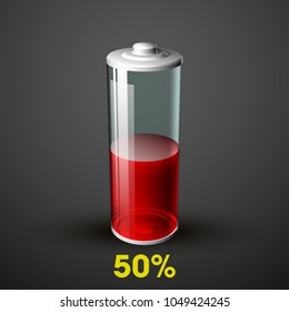 icon fully charged battery. Charging process. Battery charge status. Different states of charged. Isolated on grey background. Business Infographics Discharged illustration.