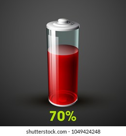 icon fully charged battery. Charging process. Battery charge status. Different states of charged. Isolated on grey background. Business Infographics Discharged illustration.