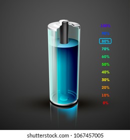 icon fully charged battery. Charging process. Battery charge status. Different states of charged. Isolated on grey background. Business Infographics Discharged illustration.