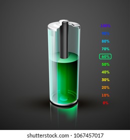 icon fully charged battery. Charging process. Battery charge status. Different states of charged. Isolated on grey background. Business Infographics Discharged illustration.