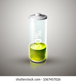 icon fully charged battery. Charging process. Battery charge status. Different states of charged. Isolated on grey background. Business Infographics Discharged illustration.