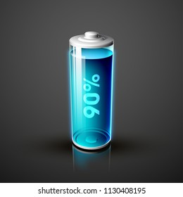 Symbol voll aufgeladener Akku. Ladevorgang. Batterieladestatus. Verschiedene Ladezustände. Einzeln auf grauem Hintergrund. Business Infografiken Entladene Illustration.