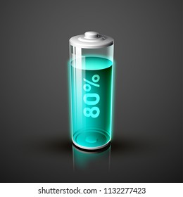 icon fully charged battery. Charging process. Battery charge status. Different states of charged. Isolated on grey background. Business Infographics Discharged illustration.