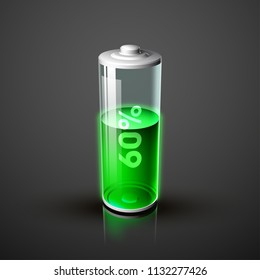 icon fully charged battery. Charging process. Battery charge status. Different states of charged. Isolated on grey background. Business Infographics Discharged illustration.
