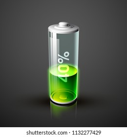 icon fully charged battery. Charging process. Battery charge status. Different states of charged. Isolated on grey background. Business Infographics Discharged illustration.