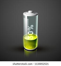 icon fully charged battery. Charging process. Battery charge status. Different states of charged. Isolated on grey background. Business Infographics Discharged illustration.