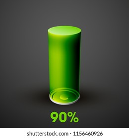icon fully charged battery. Charging process. Battery charge status. Different states of charged. Isolated on grey background. Business Infographics Discharged illustration.
