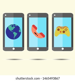 icon 
function of the smartphone Internet call and game set illustrations. Vector EPS10
