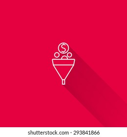 Icon of funnel with coins falling into it