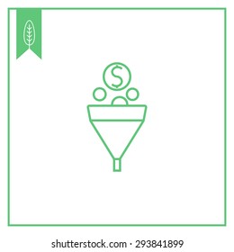 Icon of funnel with coins falling into it