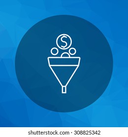 Icon of funnel with coins falling into it