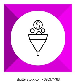 Icon of funnel with coins falling into it