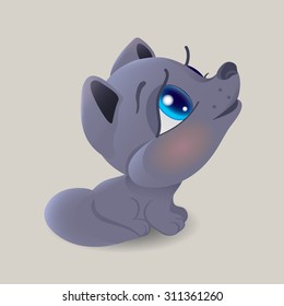  icon of a funny cartoon gray wolf with the letter of the english latin alphabet, letter W and big eyes, teaching kids to read and write, learning online dog howls to the moon isolated on white eps 10