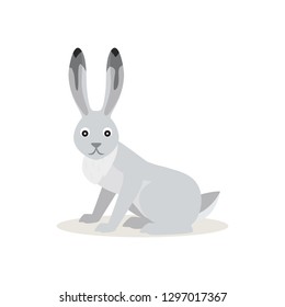 Icon Of Funny Cute White Snowshoe Hare Or Rabbit Isolated, Forest, Woodland Animal, Vector Illustration For Children Book Or Decoration