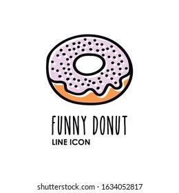 Icon of a funny donut. Hand drawn icon. Line icon