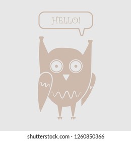 Icon funny owl with the words hello in the dialog box