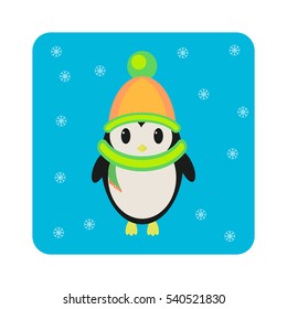 Icon Funny penguin in hat. Vector illustration EPS10.