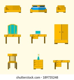 Icon for furniture. Set of color icons for furniture on light background.