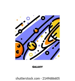 Icon of galaxy for outer space or cosmos exploring concepts. Flat filled outline style. Pixel perfect 64x64. Editable stroke