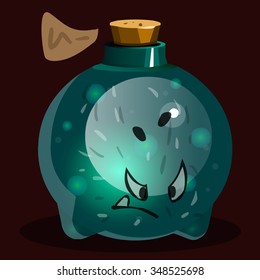 icon game magic fairy turquoise angry bottle. Vector design for app user interface