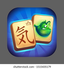 Icon for game user interface Japanese hieroglyph representing air and fish. Vector illustration to the computer game Mahjong fish world GUI