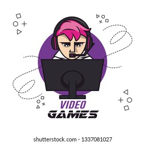 Icon of gamer, playing video games